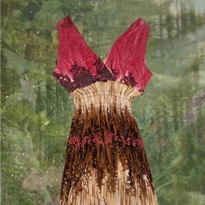 Pink and Brown Ombre V-Neck Maxi Dress